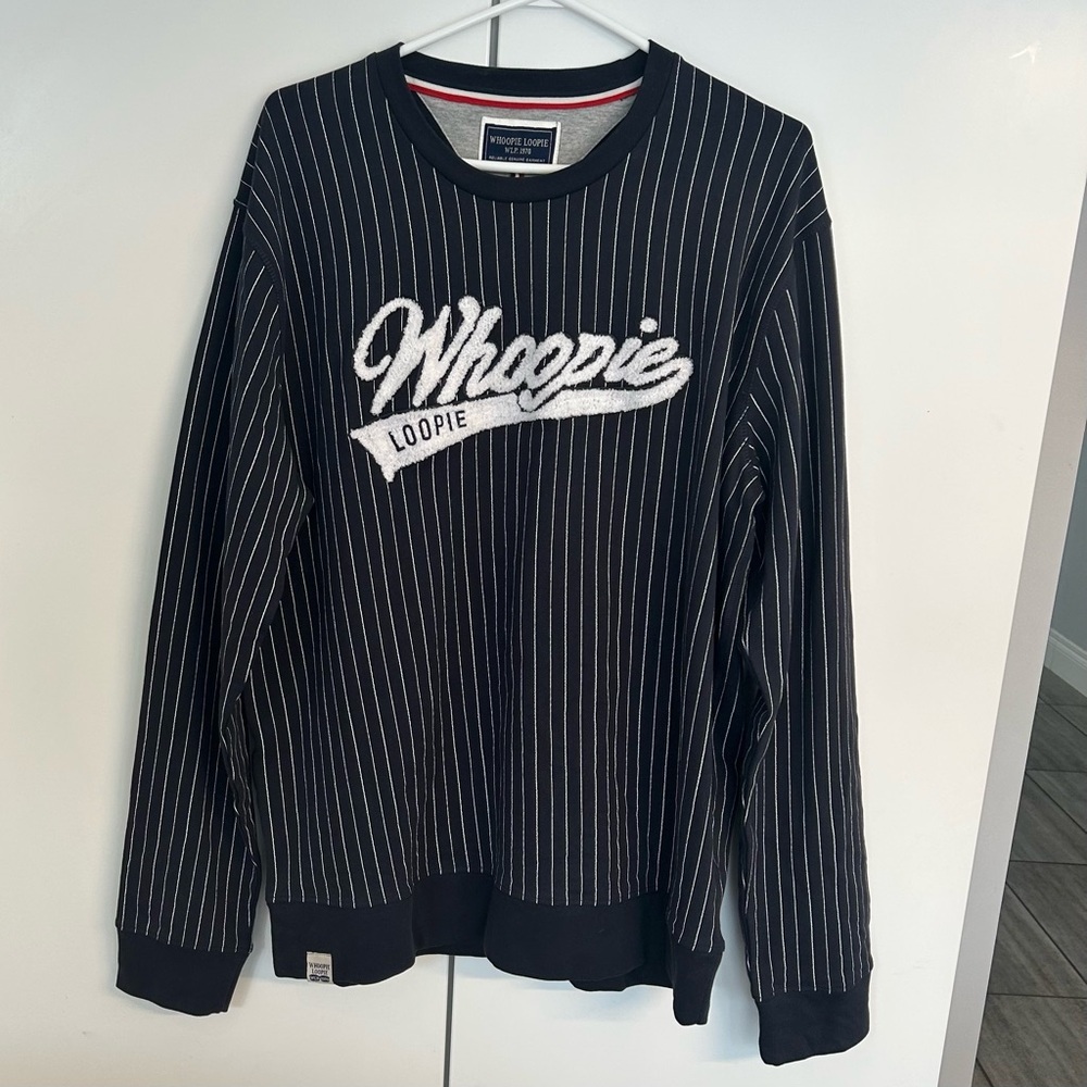 Whoopie Loopie Mens Navy and White Crewneck Sweatshirt, Size XL